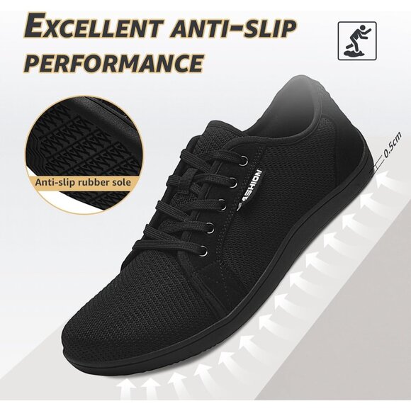 🆕Men Black Wide Minimalist Barefoot Shoes Zero Drop Sole Road Running Sneakers - Picture 3 of 7